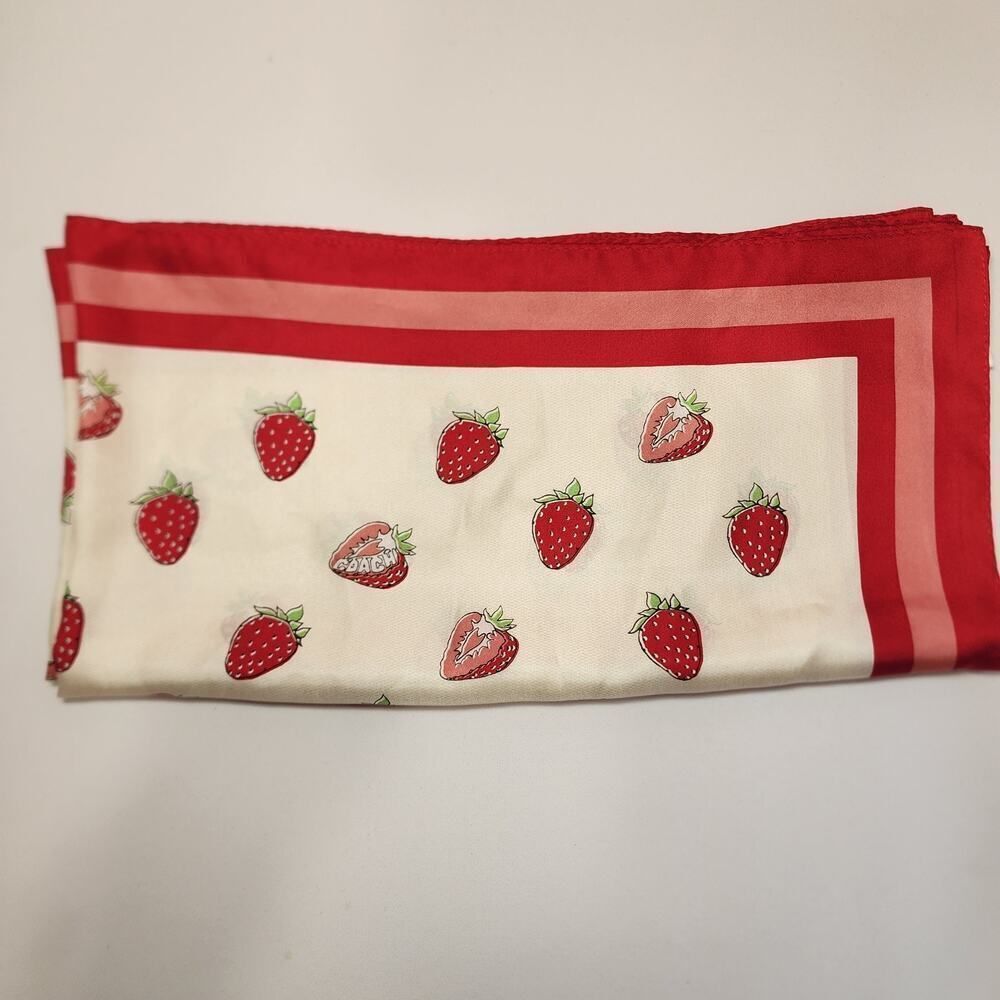 NWT Coach CAP58 Retro Strawberry Print Silk Square Scarf Chalk/Red CAP58 - Picture 3 of 4